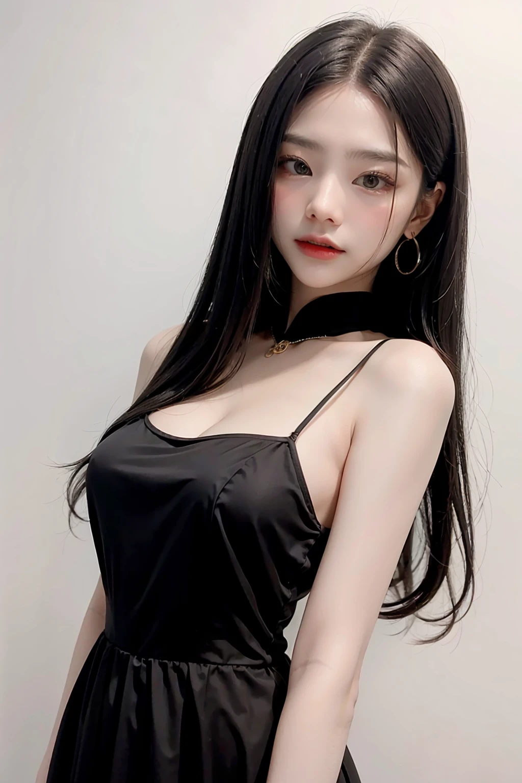 1girl, black formal long dress,white background, <lora:Mimi-02:1>
