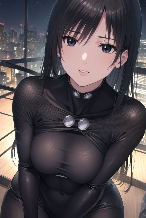 reikashimohira, <lora:reika shimohira manga-lora-nochekaiser:1>,
reika shimohira, long hair, black hair, (black eyes:1.5),
BREAK bodysuit, black bodysuit,
BREAK outdoors, city, night, sky, starry sky, moon,
BREAK looking at viewer, (cowboy shot:1.5),
BREAK <lyco:GoodHands-beta2:1>, (masterpiece:1.2), best quality, high resolution, unity 8k wallpaper, (illustration:0.8), (beautiful detailed eyes:1.6), extremely detailed face, perfect lighting, extremely detailed CG, (perfect hands, perfect anatomy),