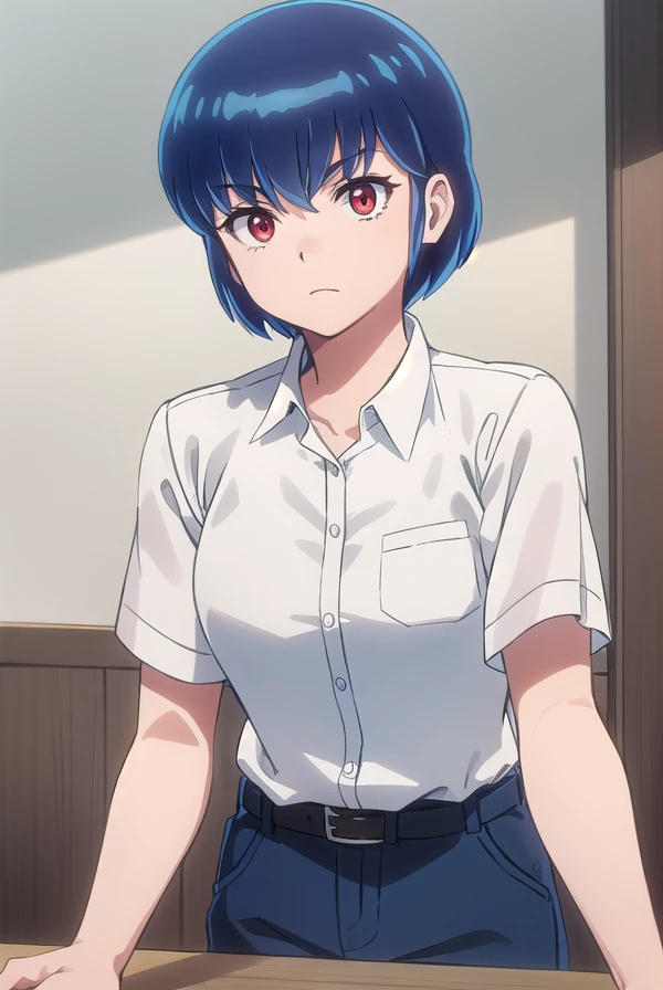 ryuunosukefujinami, <lora:ryuunosuke fujinami s1-lora-nochekaiser:1>,
ryuunosuke fujinami, short hair, blue hair, (red eyes:1.2),
BREAK shirt, school uniform, (white shirt:1.5), short sleeves, collared shirt, belt, pants,
BREAK indoors, classroom,
BREAK looking at viewer, (cowboy shot:1.5),
BREAK <lyco:GoodHands-beta2:1>, (masterpiece:1.2), best quality, high resolution, unity 8k wallpaper, (illustration:0.8), (beautiful detailed eyes:1.6), extremely detailed face, perfect lighting, extremely detailed CG, (perfect hands, perfect anatomy),