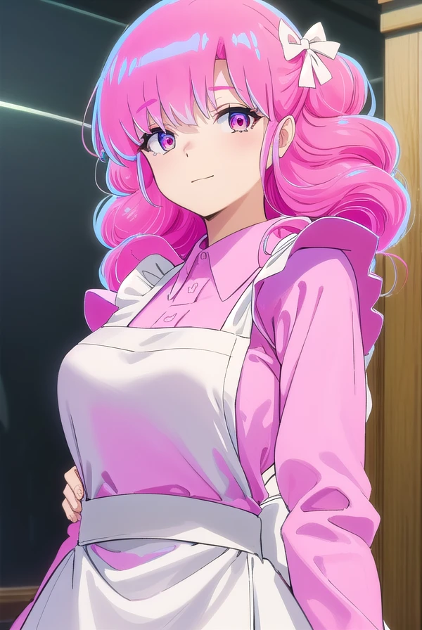 uruseiyatsuraran, <lora:urusei yatsura ran s1-lora-nochekaiser:1>,
ran, long hair, bangs, pink hair, bow, hair bow, red bow, (pink eyes:1.5), smile,
BREAK long sleeves, apron, (white apron:1.5), shirt, (pink shirt:1.5), frills, long sleeves,
BREAK outdoors,
BREAK looking at viewer, (cowboy shot:1.5),
BREAK <lyco:GoodHands-beta2:1>, (masterpiece:1.2), best quality, high resolution, unity 8k wallpaper, (illustration:0.8), (beautiful detailed eyes:1.6), extremely detailed face, perfect lighting, extremely detailed CG, (perfect hands, perfect anatomy),