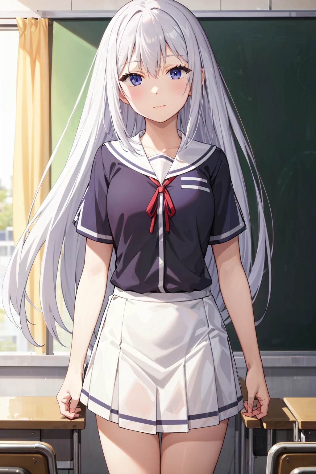 ((best quality, high quality, masterpiece, highres)), masuzu natsukawa, 1girl, solo, looking at viewer, school uniform, sailor collar, school, classroom, cowboy shot, <lora:masuzu_natsukawa:0.8>