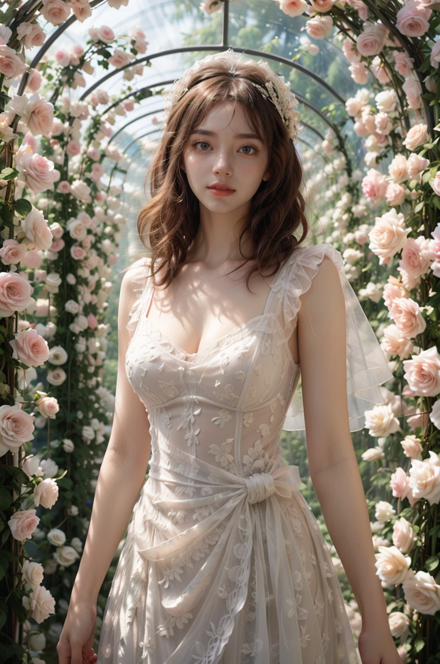 photography,(a holy and beautiful girl:1.2),(goddess:1.2),(wearing a white wedding dress:1.1),(pygal:1.2),cleavage,(bustle:1.1),(headdress:1.1),happiness,smile,
<lora:Flower Tunnel_20231201005206-000018:0.7>,Flower Tunnel,brilliant roses,(rim light:1.1),, (masterpiece:1,2), best quality, masterpiece, highres, original, extremely detailed wallpaper, perfect lighting,(extremely detailed CG:1.2ï¼