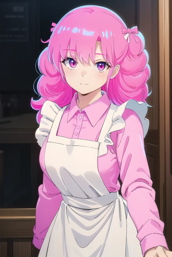 uruseiyatsuraran, <lora:urusei yatsura ran s1-lora-nochekaiser:1>,
ran, long hair, bangs, pink hair, bow, hair bow, red bow, (pink eyes:1.5), smile,
BREAK long sleeves, apron, (white apron:1.5), shirt, (pink shirt:1.5), frills, long sleeves,
BREAK outdoors,
BREAK looking at viewer, (cowboy shot:1.5),
BREAK <lyco:GoodHands-beta2:1>, (masterpiece:1.2), best quality, high resolution, unity 8k wallpaper, (illustration:0.8), (beautiful detailed eyes:1.6), extremely detailed face, perfect lighting, extremely detailed CG, (perfect hands, perfect anatomy),