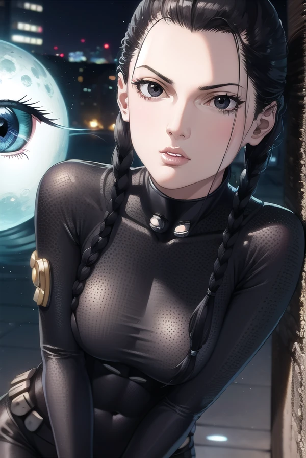 seisakuraoka, <lora:sei sakuraoka manga-lora-nochekaiser:1>,
sei sakuraoka, braid, black hair, (black eyes:1.5), single braid,
BREAK bodysuit, black bodysuit
BREAK outdoors, city, night, sky, starry sky, moon,
BREAK looking at viewer, (cowboy shot:1.5),
BREAK <lyco:GoodHands-beta2:1>, (masterpiece:1.2), best quality, high resolution, unity 8k wallpaper, (illustration:0.8), (beautiful detailed eyes:1.6), extremely detailed face, perfect lighting, extremely detailed CG, (perfect hands, perfect anatomy),