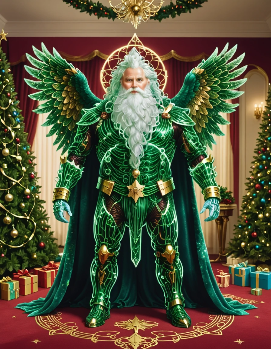 an AI Santa Overlord, A stylized eagle, with its wings spread out, made from crushed velvet.