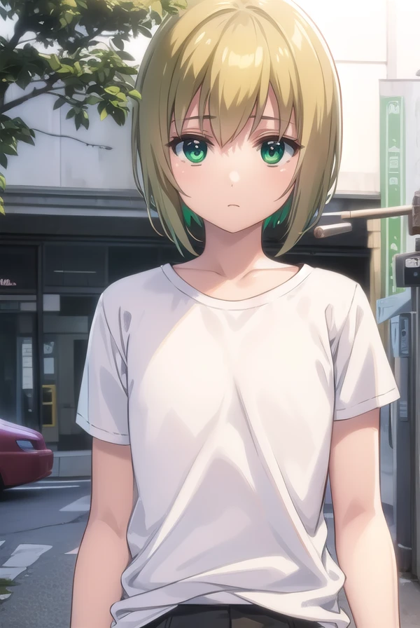bokunopico, <lora:boku no pico ova-lora-nochekaiser:1>,
pico, short hair, (green eyes:1.5), blonde hair, male focus,
BREAK shirt, (white shirt:1.5), pants,
BREAK outdoors,
BREAK looking at viewer, (cowboy shot:1.5),
BREAK <lyco:GoodHands-beta2:1>, (masterpiece:1.2), best quality, high resolution, unity 8k wallpaper, (illustration:0.8), (beautiful detailed eyes:1.6), extremely detailed face, perfect lighting, extremely detailed CG, (perfect hands, perfect anatomy),