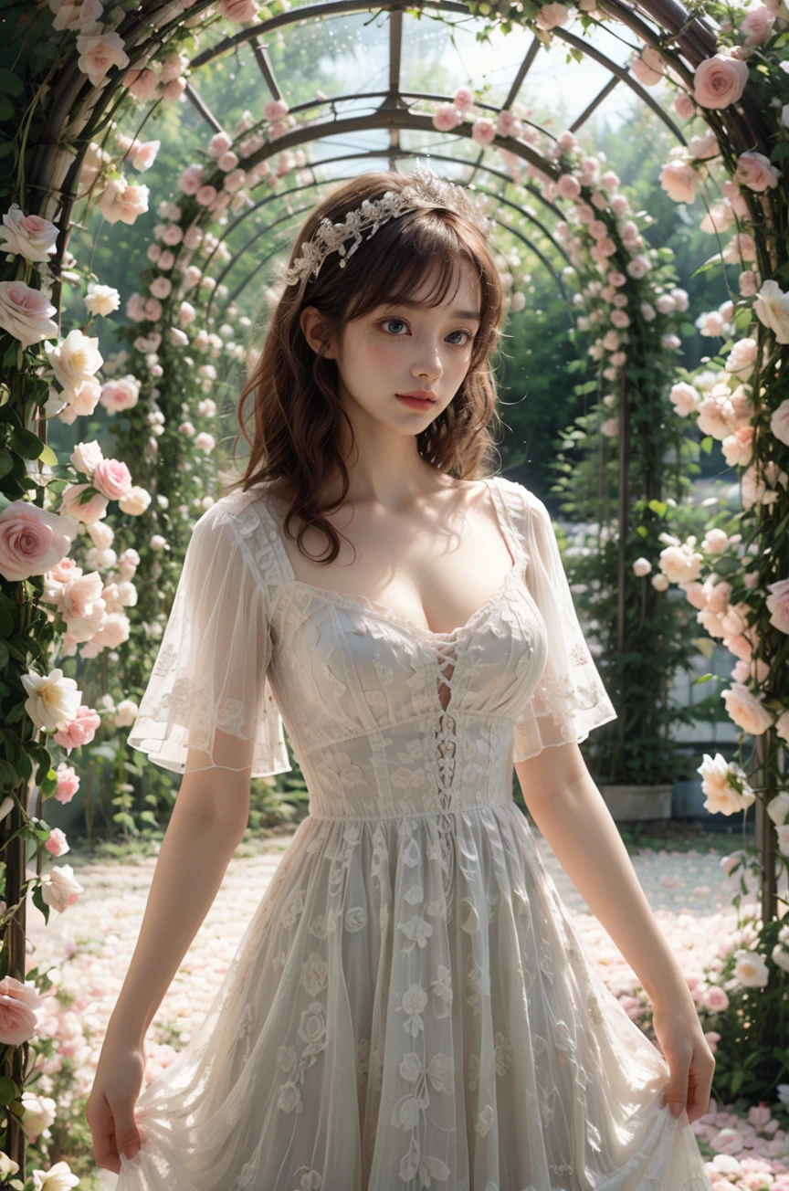 photography,(a holy and beautiful girl:1.2),(goddess:1.2),(wearing a white wedding dress:1.1),(pygal:1.2),cleavage,(bustle:1.1),(headdress:1.1),happiness,smile,
<lora:Flower Tunnel_20231201005206-000018:0.7>,Flower Tunnel,brilliant roses,(rim light:1.1),, (masterpiece:1,2), best quality, masterpiece, highres, original, extremely detailed wallpaper, perfect lighting,(extremely detailed CG:1.2ï¼