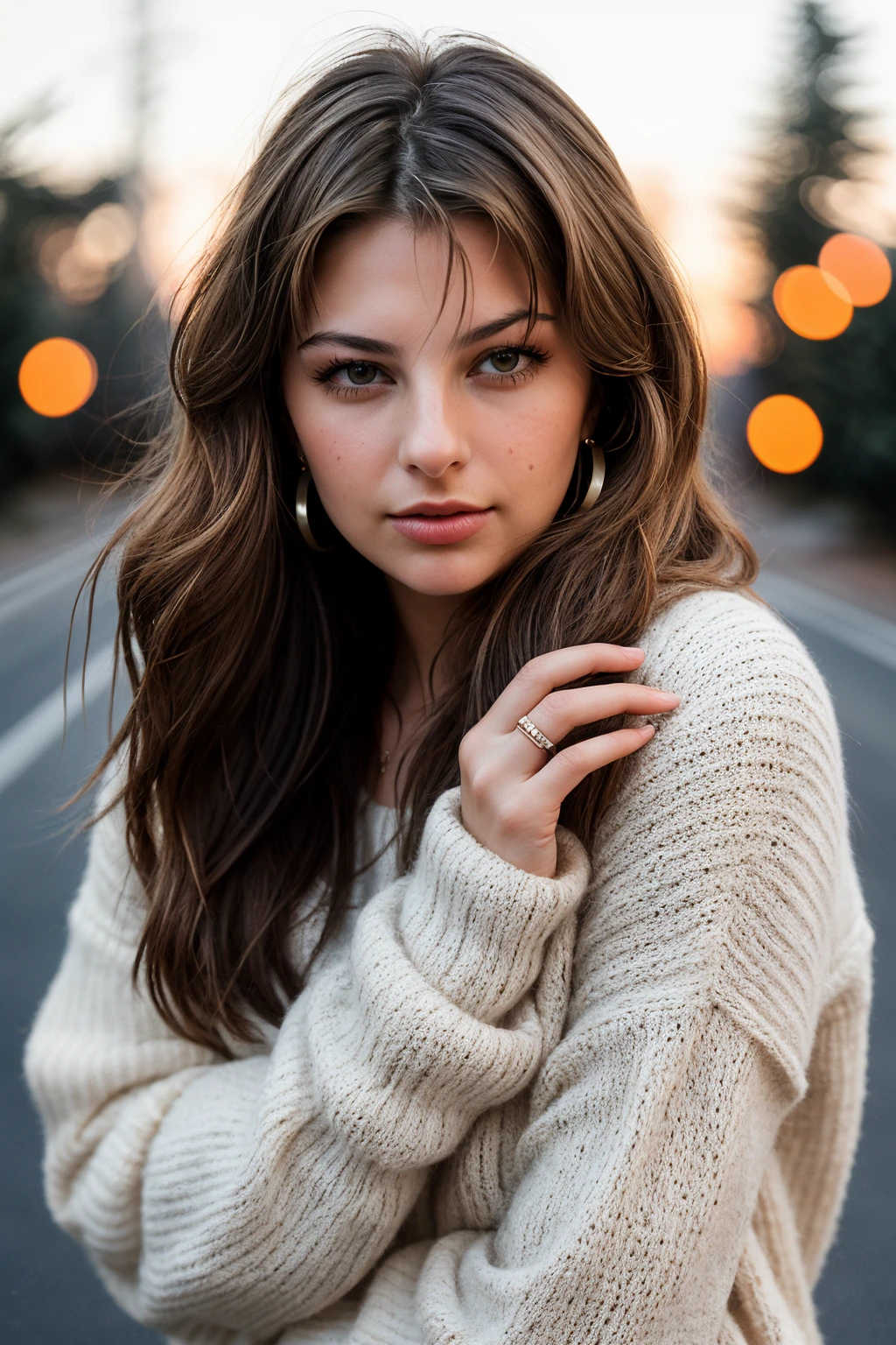photo of (EPL3n4L0UU:0.99), a beautiful woman, closeup portrait, perfect hair, (modern photo, Eucalyptus Chunky knit fingerless mittens), 24mm, (analog, cinematic, film grain:1.3), (color palette, gradient:1.2), detailed eyes, (seductive pose), (epicPhoto), (looking at viewer), earrings