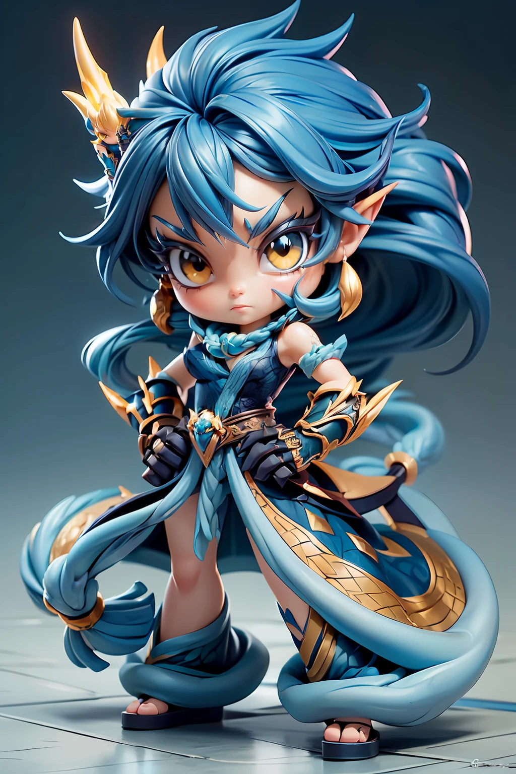 (masterpiece, best quality, official art), chibi, 1girl,  blue hair, (yellow eyes:1.2), fierce, ragnarok_df, wearing gloves, hands burning, (clenched hands:1.2),  <lora:ragnarok_online_df-07:1>, blue dragon behind her, blue flaming dragon, medium shot,  looking at viewer, (east asian architecture:1.1),  intricate details, dynamic colors,  <lora:add_detail:0.7>, cartoon rendering