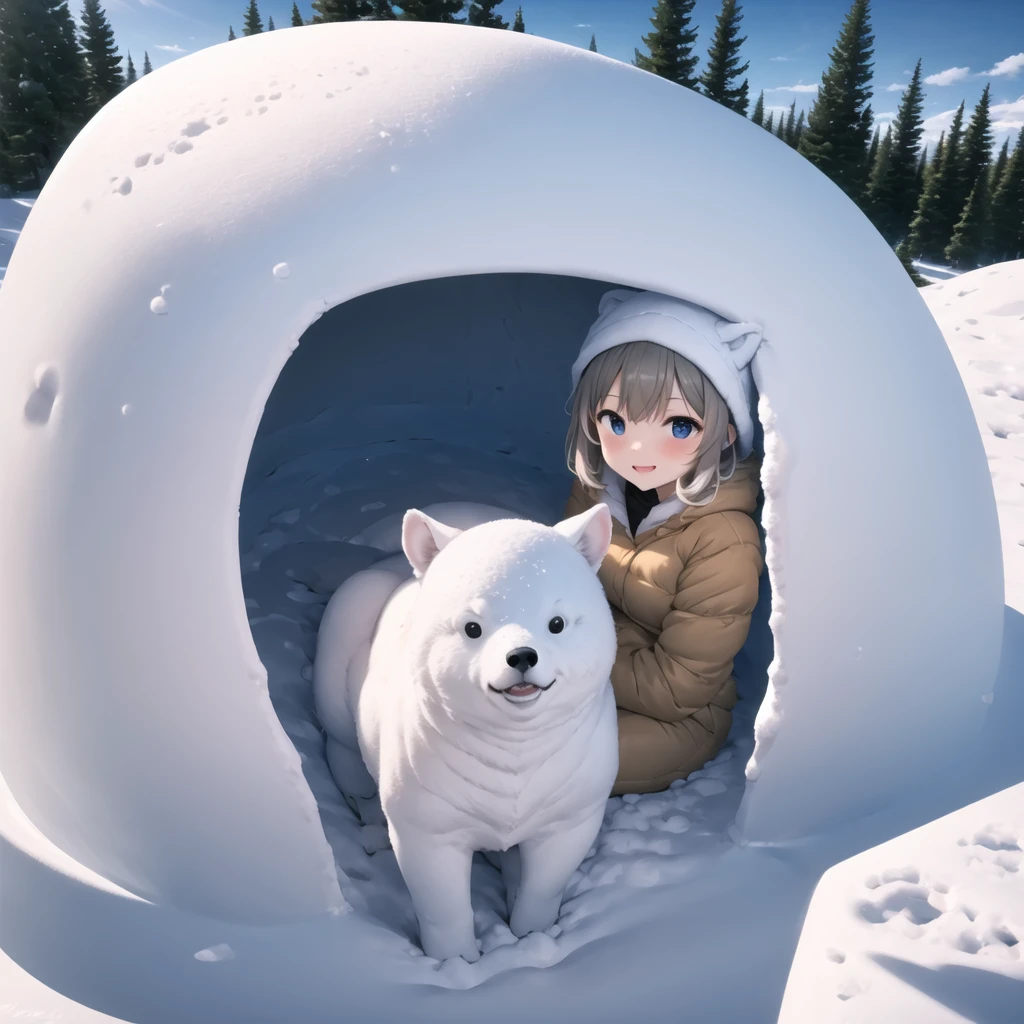 in snow igloo, polar bear <lora:kamakura-002_0.7:1>