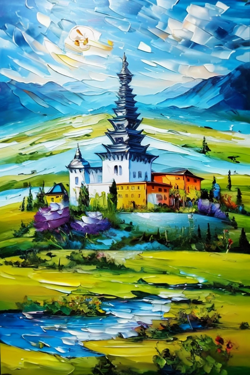 rick_thickoil, a painting of A beautiful utopia, Shangri-La, masterpiece <lora:Rick_ThickOil:1>