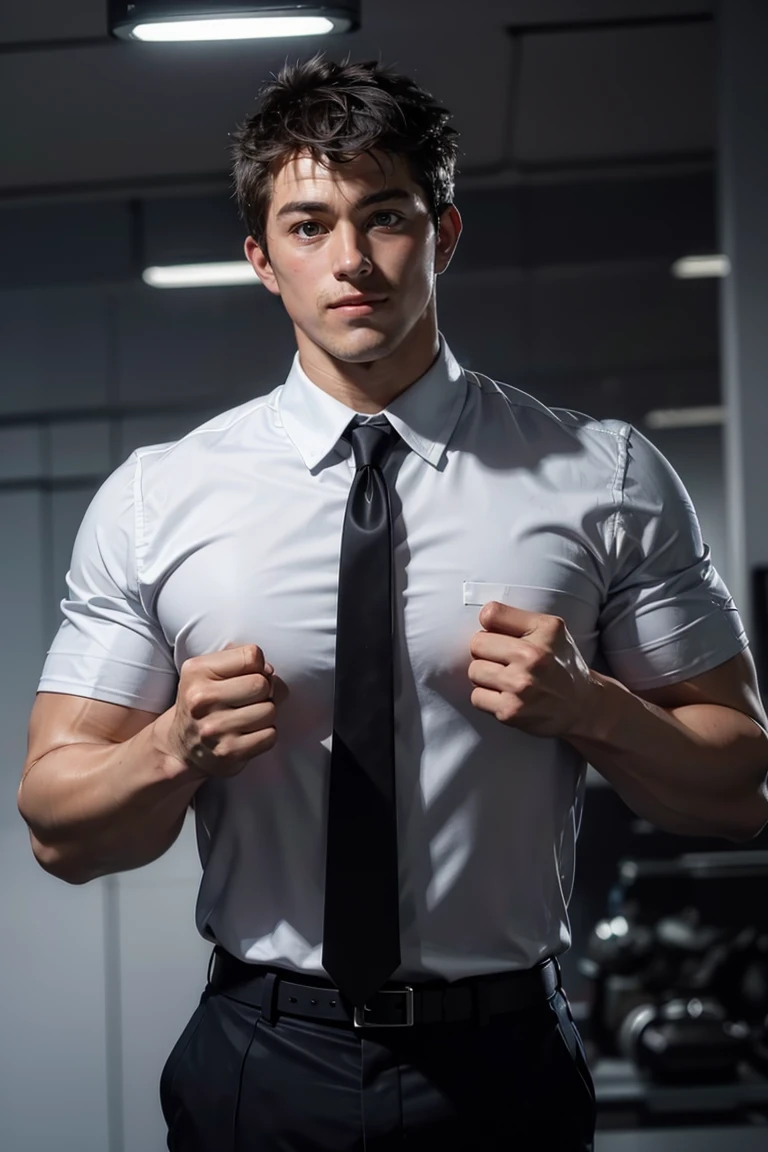 photo of person,  man,  smirk,  (((muscular:1.2))),  dress shirt,  pants,  suit,  work clothes,  looking to viewer,  cinematic lighting,  detailed face,  detailed eyes,  masterpiece,  high_res,  perfect face, High detailed,<lora:EMS-212786-EMS:1.000000>