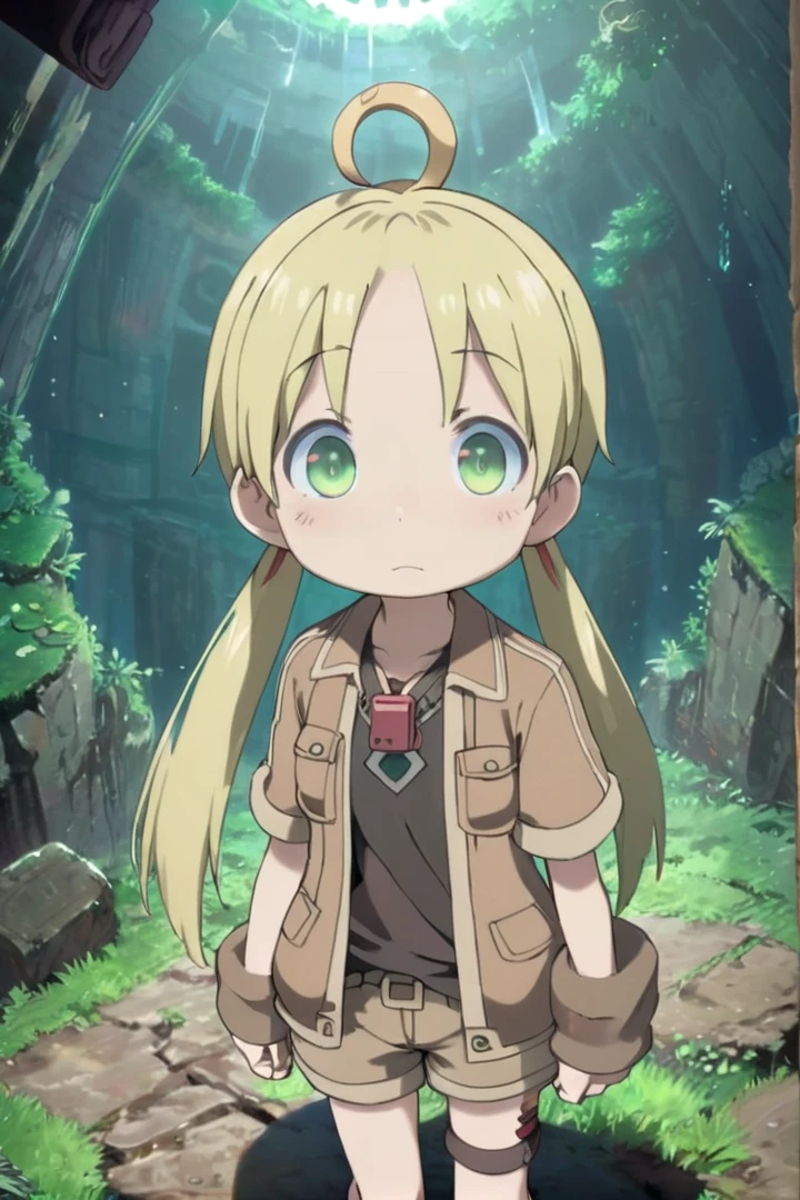 <lora:rikosdxl-000026:0.6>
1girl, riko,
she has blonde hair. 
Her eyes are green with, twintails
black shirt,
she is wearing a brown short-sleeved jacket,
(red whistle:1.2) as a pendant,
draw it in the style of made in abyss,
The soft lighting and detailed surroundings create an immersive environment where imagination runs wild
high quality visuals, dim Lighting, sharply focused, octane render, 8k UHD