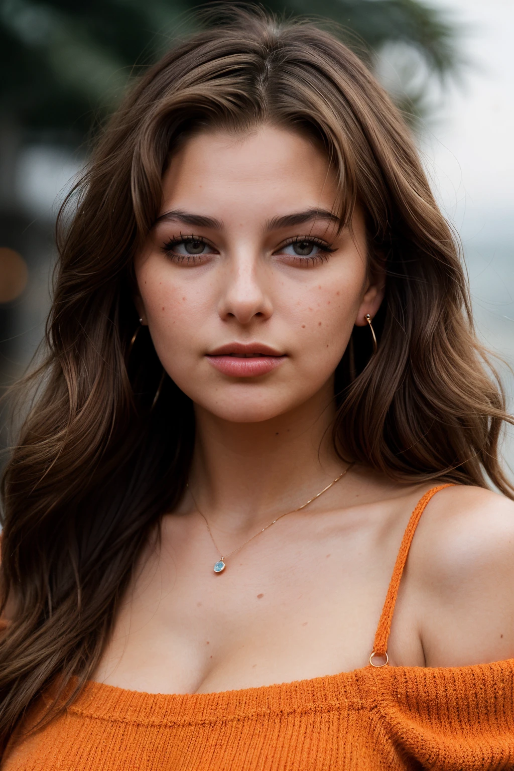 photo of fit (br1dh4ll-135:0.99), a beautiful woman, perfect hair, smiling, (modern photo), (Bright Orange sexy tight pilot jumpsuit), closeup portrait, 85mm, (analog, cinematic, film grain:1.3), (A bustling, vibrant Havana street during a salsa festival:1.2), detailed eyes, painted lips, hoop earrings, seductive pose, (epicPhoto), (looking at viewer:1.1), (cinematic shot:1.3), (natural lighting, lit from above)