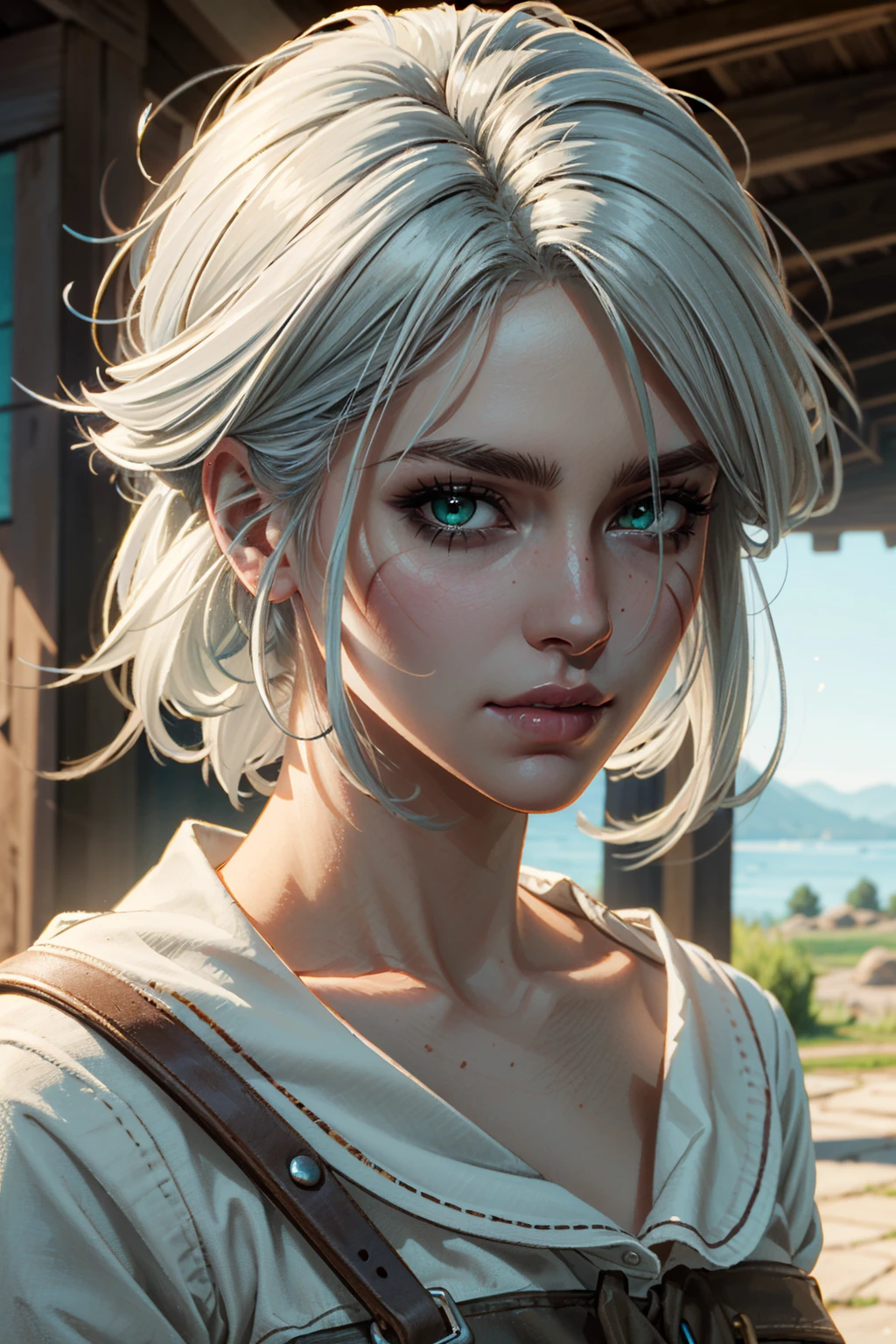 ((ultra detailed, masterpiece, best quality))
<lora:W3Ciri:0.8>
W3Ciri, 1girl, solo, white hair, green eyes, scar on face, portrait