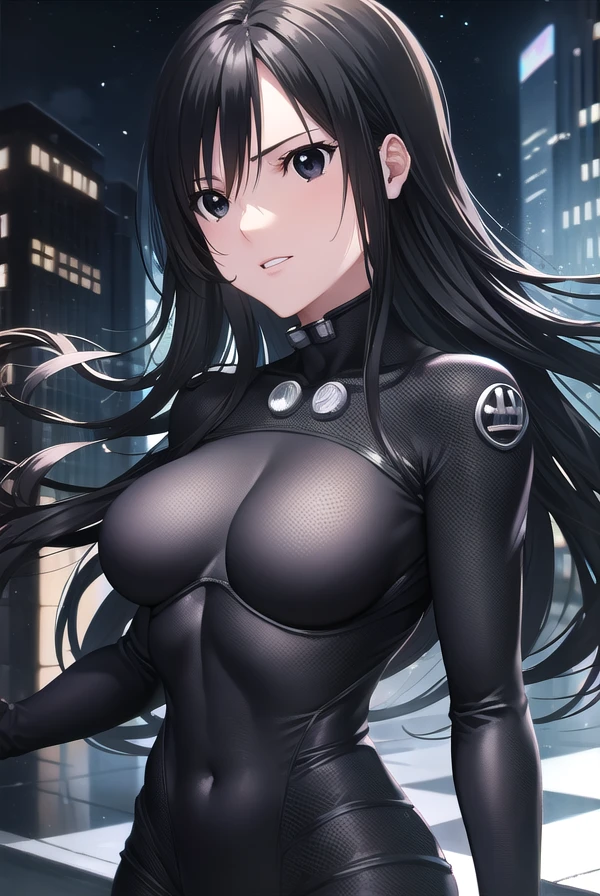 reikashimohira, <lora:reika shimohira manga-lora-nochekaiser:1>,
reika shimohira, long hair, black hair, (black eyes:1.5),
BREAK bodysuit, black bodysuit,
BREAK outdoors, city, night, sky, starry sky, moon,
BREAK looking at viewer, (cowboy shot:1.5),
BREAK <lyco:GoodHands-beta2:1>, (masterpiece:1.2), best quality, high resolution, unity 8k wallpaper, (illustration:0.8), (beautiful detailed eyes:1.6), extremely detailed face, perfect lighting, extremely detailed CG, (perfect hands, perfect anatomy),