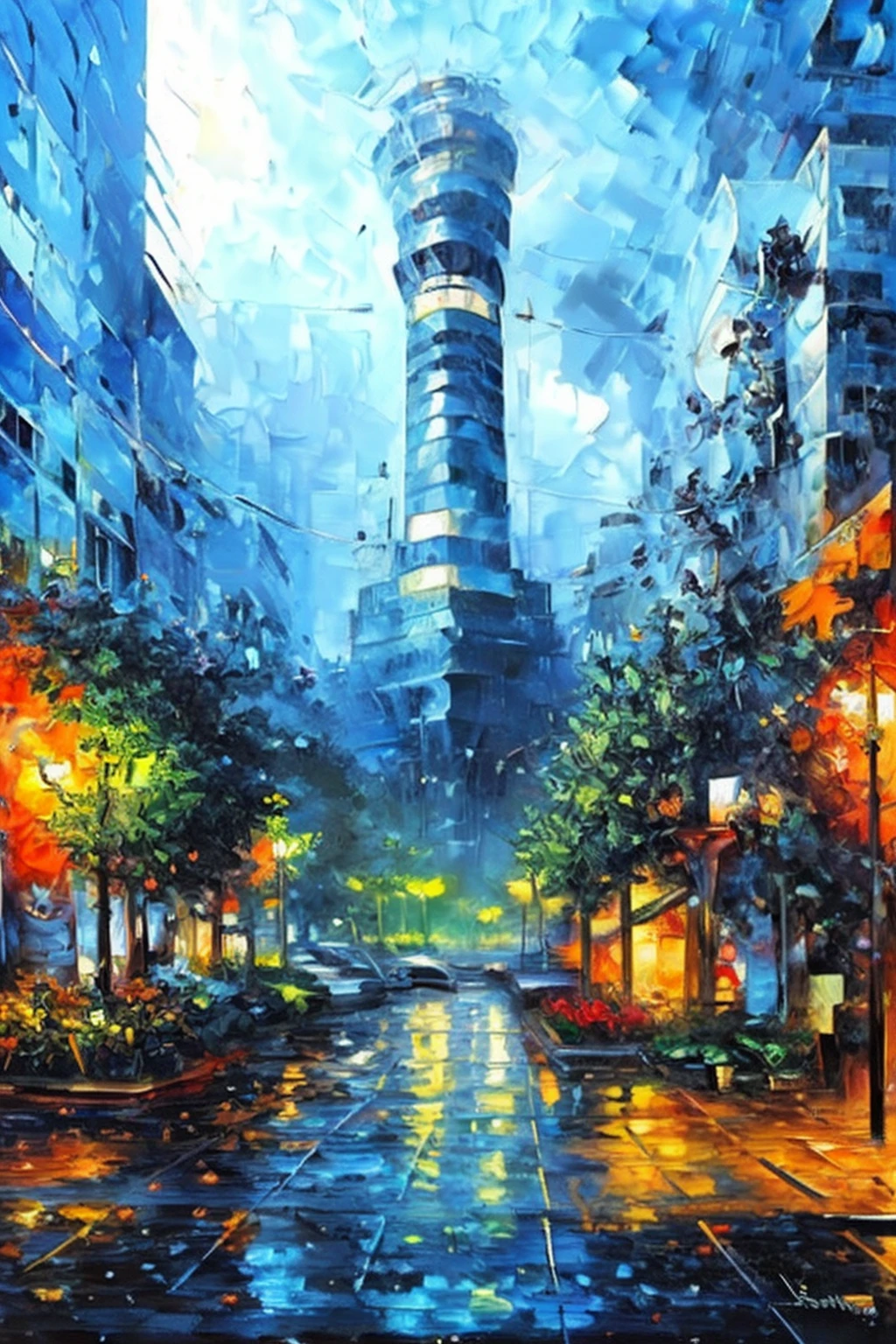 rick_thickoil, a painting of a modern cyber city, masterpiece <lora:Rick_ThickOil:1>