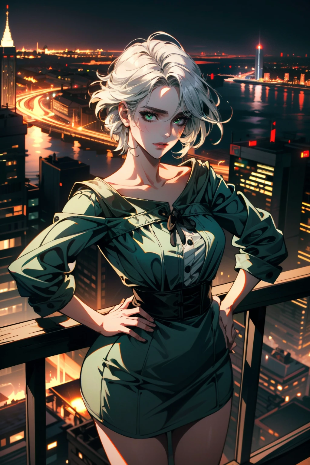 ((ultra detailed, masterpiece, best quality))
<lora:W3Ciri:0.8>
W3Ciri, 1girl, solo, white hair, green eyes, scar on face, overlooking a cityscape at night from a skyscraper, short dress, standing with hands on hips