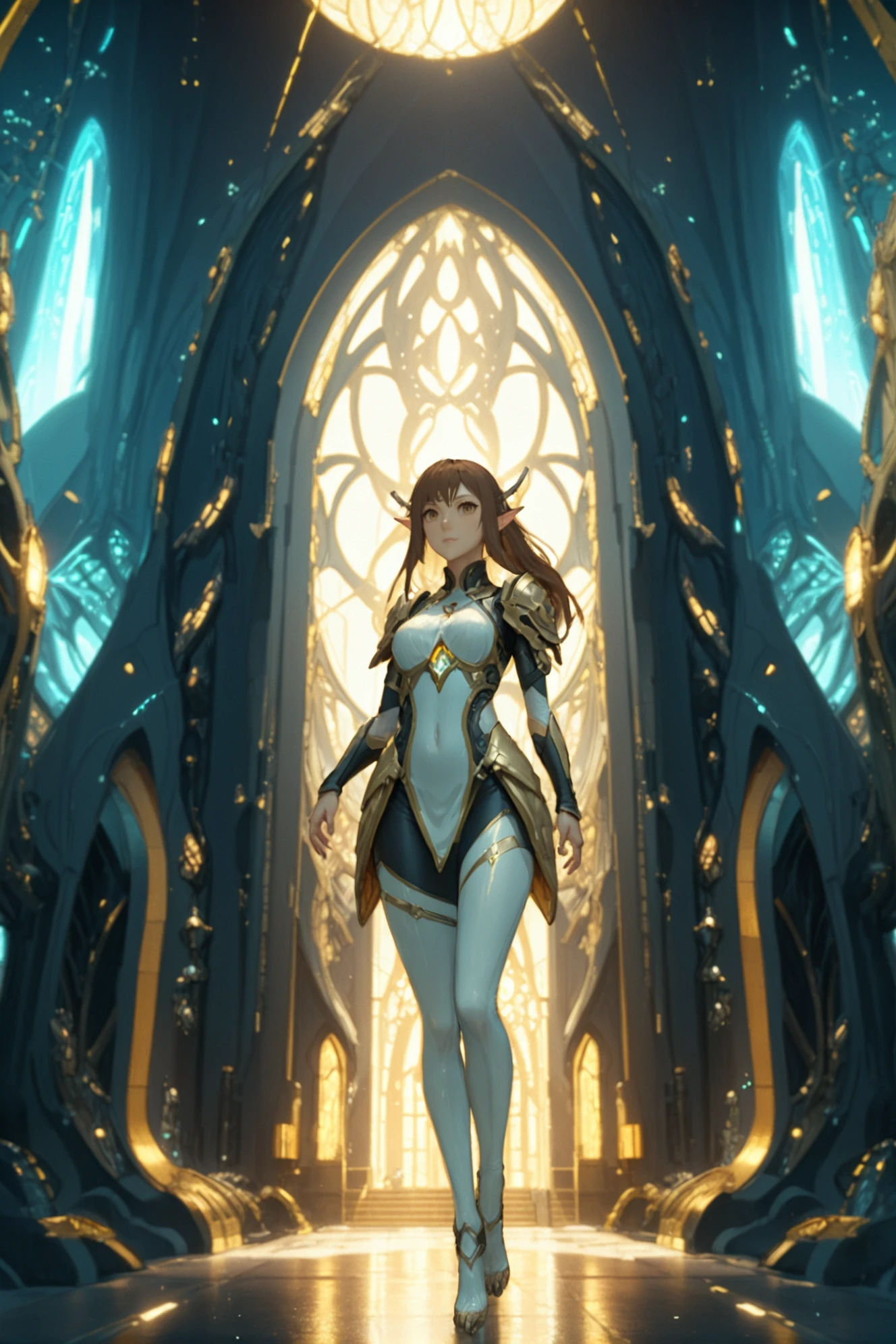 <lora:EnvyElvishArchitectureXL01:1> elvish architecture, cyberpunk, anime style, elven, slim, <lora:EnvySendNoodzXL01:-1><1girl, woman, scifi, alien, goth girl, full body, wearing uniform, bombshell hair, brown hair, Perm, toned body, athletic build, narrow waist, wide hips, medium breasts, albino, (golden hour, scenery, crystal Geek party:1)<lora:EnvyBetterHiresFixXL01:0:hr=1>