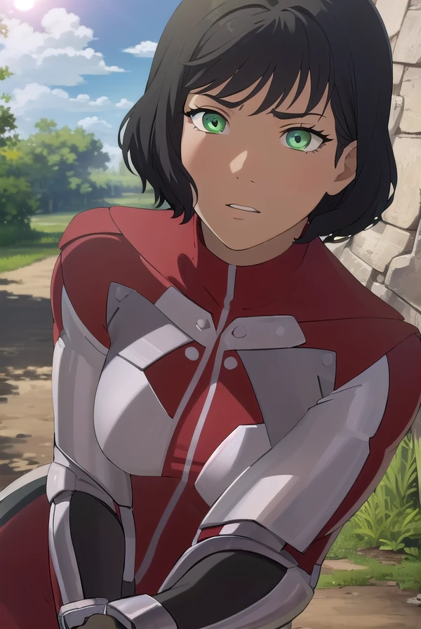 avataropal, <lora:avatar opal-lora-nochekaiser:1>,
opal, short hair, black hair, (green eyes:1.2), dark skin, dark-skinned female,
BREAK gloves, boots, fingerless gloves, uniform, turtleneck, (red uniform:1.5),
BREAK outdoors, forest, nature, grass, trees, sun, sky, clouds,
BREAK looking at viewer, (cowboy shot:1.5),
BREAK <lyco:GoodHands-beta2:1>, (masterpiece:1.2), best quality, high resolution, unity 8k wallpaper, (illustration:0.8), (beautiful detailed eyes:1.6), extremely detailed face, perfect lighting, extremely detailed CG, (perfect hands, perfect anatomy),