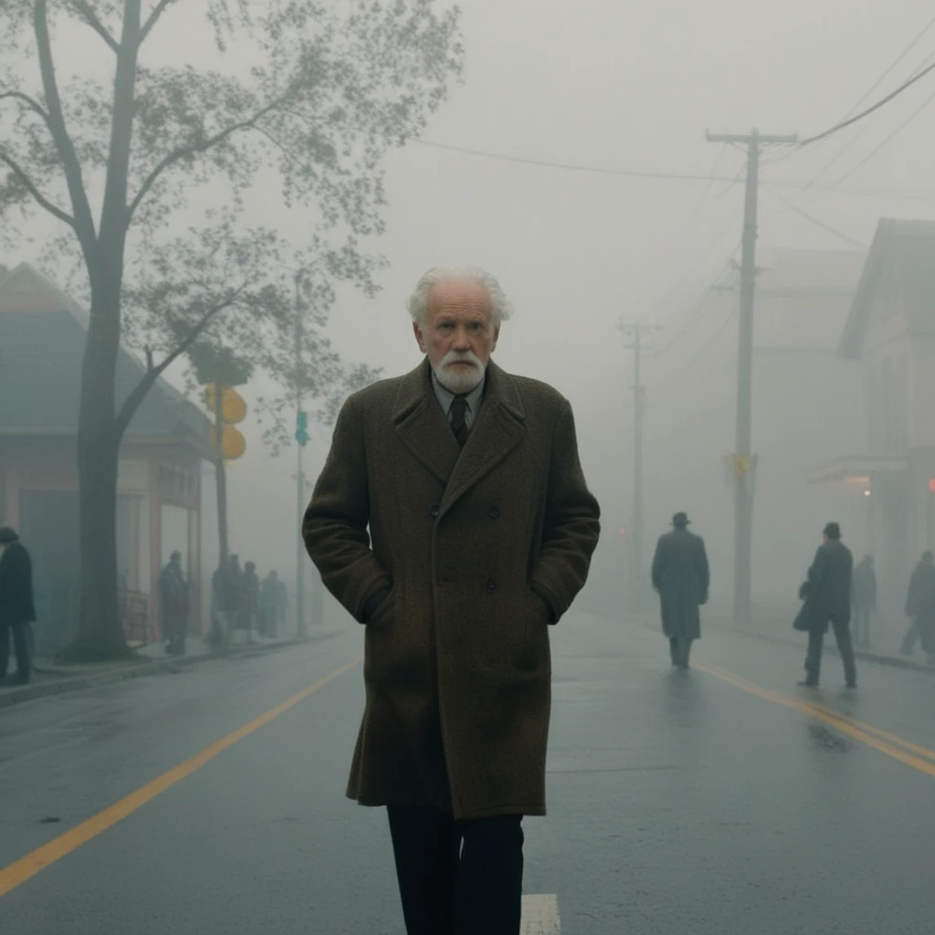 <lora:Kodak Motion Picture Film:1.2> (Sharp Detailed Image)
An Oscar winning movie for Best Cinematography an old man crossing a street in the fog Kodak Motion Picture Film Style