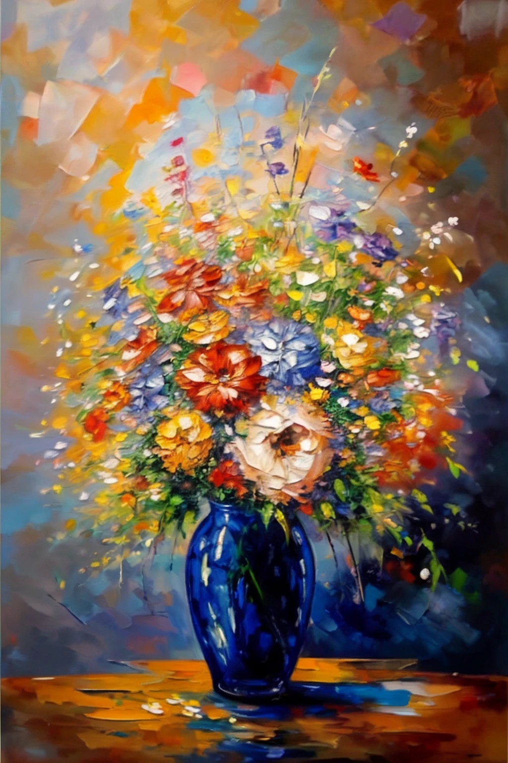 rick_thickoil, a painting of a glass vase on the table, with flowers in full bloom, is surrounded by dim light., masterpiece  <lora:Rick_ThickOil:0.8>