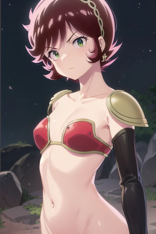 uruseiyatsurabenten, <lora:urusei yatsura benten s1-lora-nochekaiser:1>,
benten, short hair, (green eyes:1.5), red hair, hairband,
BREAK armor, bikini armor,
BREAK outdoors,
BREAK looking at viewer, (cowboy shot:1.5),
BREAK <lyco:GoodHands-beta2:1>, (masterpiece:1.2), best quality, high resolution, unity 8k wallpaper, (illustration:0.8), (beautiful detailed eyes:1.6), extremely detailed face, perfect lighting, extremely detailed CG, (perfect hands, perfect anatomy),