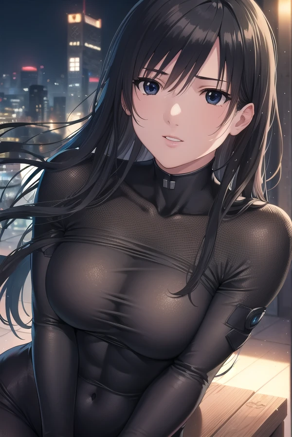 reikashimohira, <lora:reika shimohira manga-lora-nochekaiser:1>,
reika shimohira, long hair, black hair, (black eyes:1.5),
BREAK bodysuit, black bodysuit,
BREAK outdoors, city, night, sky, starry sky, moon,
BREAK looking at viewer, (cowboy shot:1.5),
BREAK <lyco:GoodHands-beta2:1>, (masterpiece:1.2), best quality, high resolution, unity 8k wallpaper, (illustration:0.8), (beautiful detailed eyes:1.6), extremely detailed face, perfect lighting, extremely detailed CG, (perfect hands, perfect anatomy),
