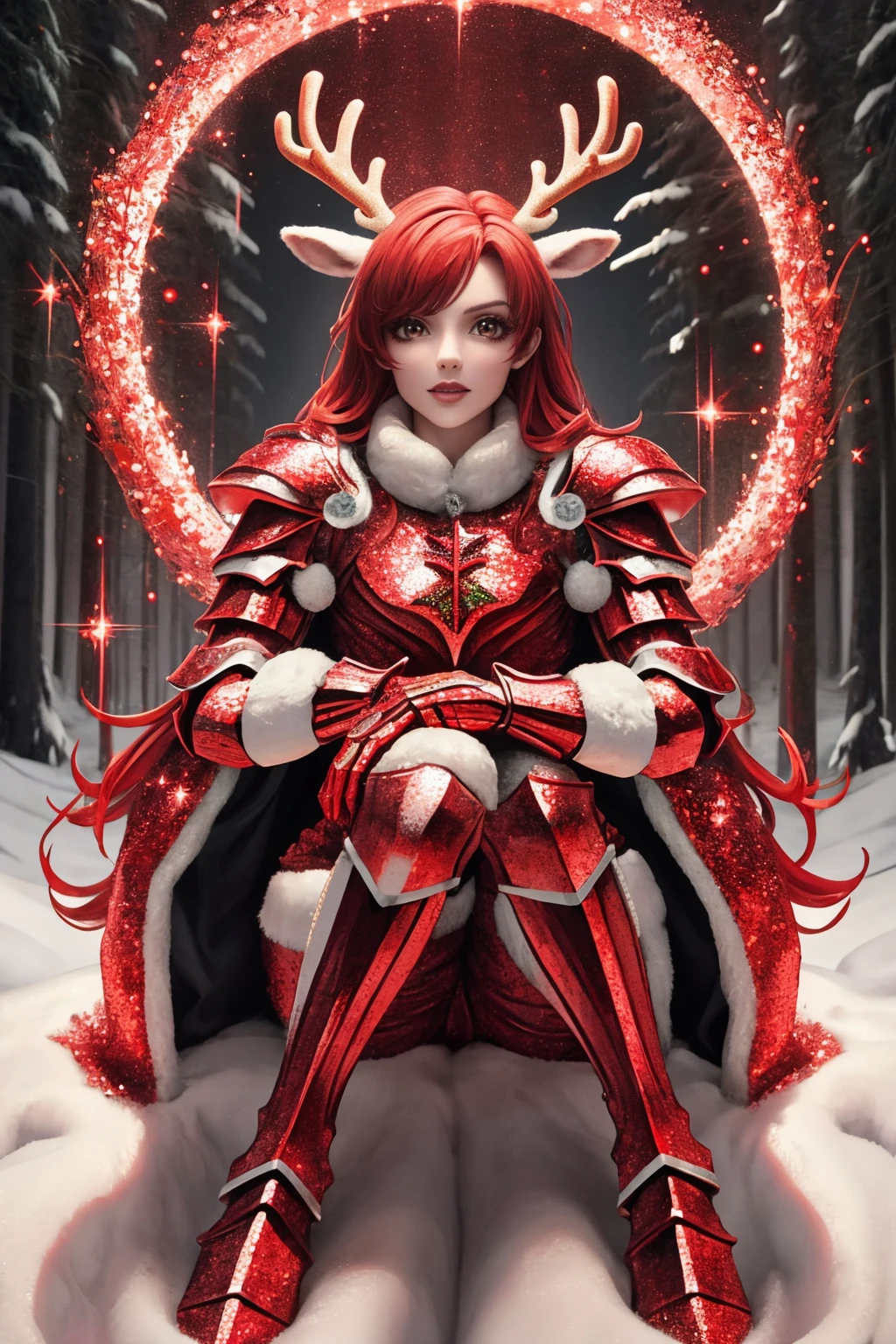 masterpiece, best quality, <lora:redglitter-style-richy-v1:1> redglitterstyle, <lorareindeerknight-oc-richy-v1:1> reindeerknight, red theme, armor