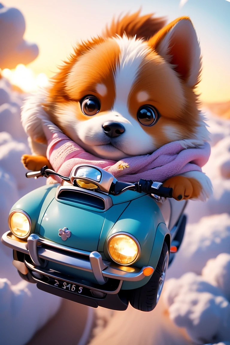 very beautiful,high quality,(a dog riding a motorcycle:1.1),corgi,dog,solo,(motor vehicle:1.2),riding,scarf,running on the rainbow,tree,extreme perspective,looking up at the camera,rainbow,furry,3d style,C4D,blender,kawaii,water spray,speed,bifrost,