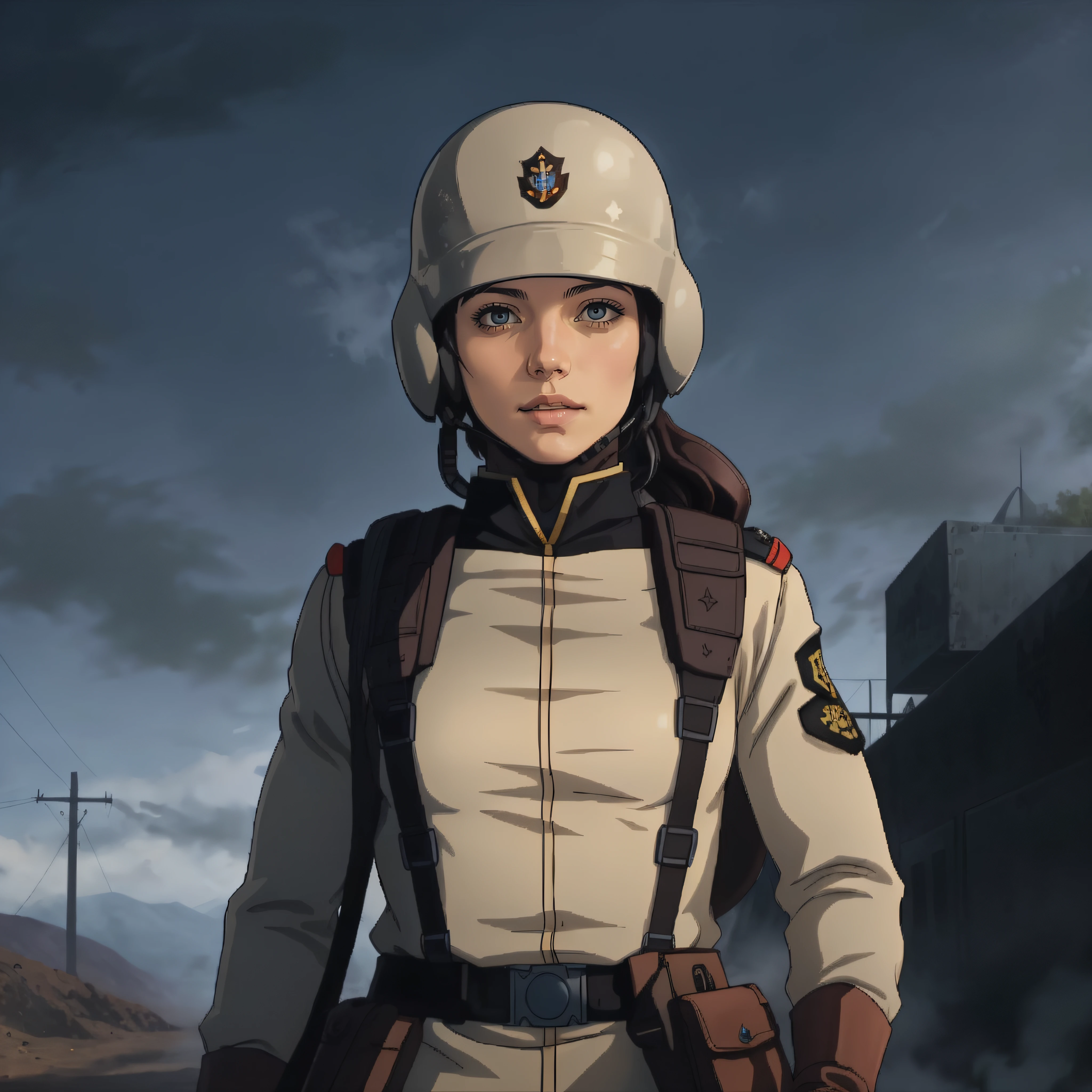 photorealistic, cinematic, <lora:eff soldier:0.8>, eff soldier, uniform, woman, helmet