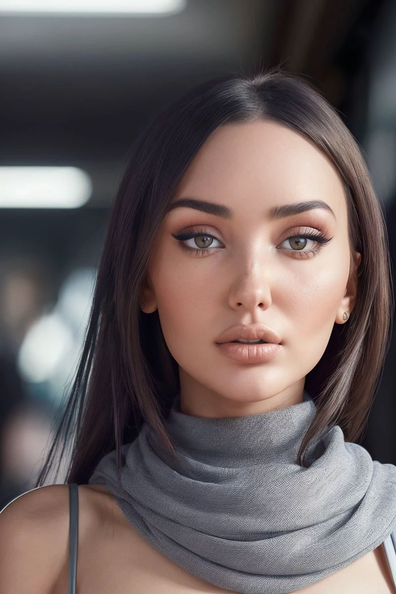 headshot of S261_AlinaGorohova,a stunning woman,in a (subway:1.1),wearing a (cowlneck:1.1),(4k, RAW photo, best quality, depth of field, ultra high res:1.1),(absurdres, intricate, photorealistic, masterpiece, ultra-detailed:1.2),