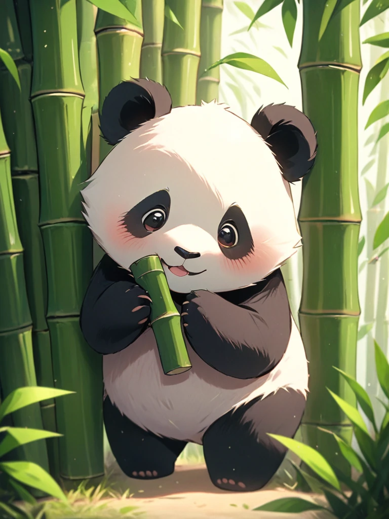 <lora:å¯ç±çç«:1>,cute,bamboo,no humans,panda,animal focus,blush,blurry,outdoors,holding,day,open mouth,