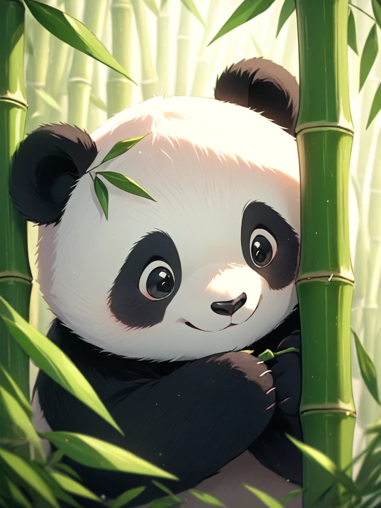 <lora:å¯ç±çç«:1>,cute,bamboo, panda, no humans, animal focus, looking at viewer, outdoors, solo, blurry, day, smile