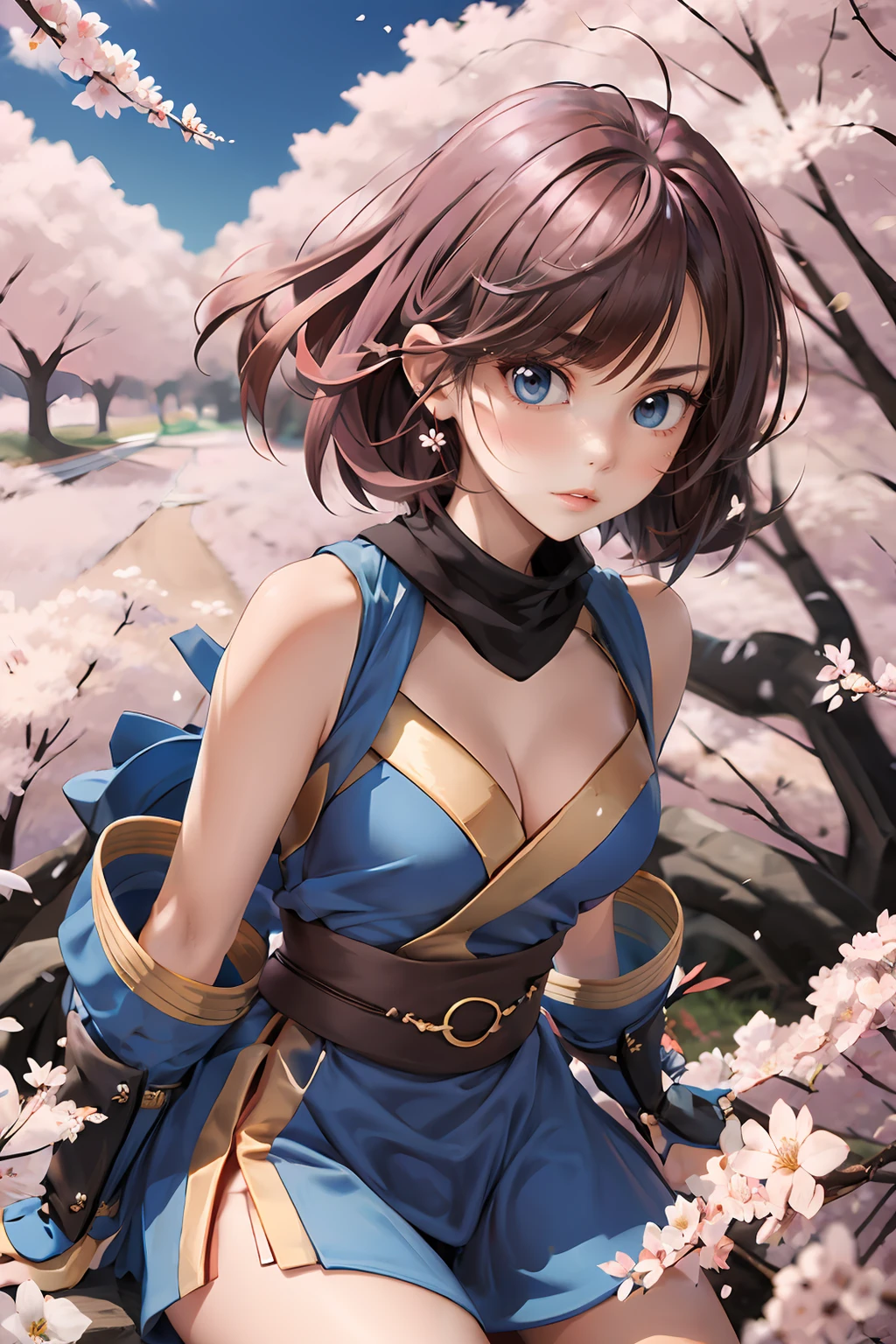 (masterpiece, best quality), 1girl, ragnarok_ninja, blue dress, cherry blossoms background, <lora:ragnarok_ninja:1>