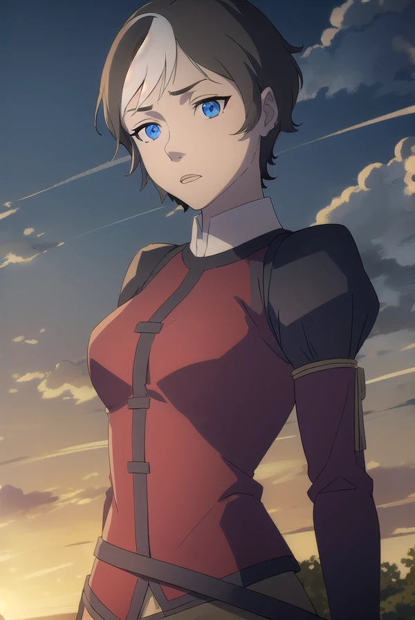 cassandraderolo, <lora:cassandra de rolo-lora-nochekaiser:1>,
cassandra de rolo, short hair, blue eyes, black hair, white hair, multicolored hair, two-tone hair,
BREAK gloves, black gloves, pants, puffy sleeves, long sleeves, shirt, red shirt, high collar,
BREAK outdoors, forest, nature, grass, trees, sun, sky, clouds,
BREAK looking at viewer, (cowboy shot:1.5),
BREAK <lyco:GoodHands-beta2:1>, (masterpiece:1.2), best quality, high resolution, unity 8k wallpaper, (illustration:0.8), (beautiful detailed eyes:1.6), extremely detailed face, perfect lighting, extremely detailed CG, (perfect hands, perfect anatomy),