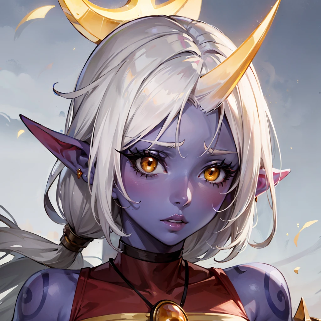 (masterpiece, best quality),space background,face,portrait,upper body,sovasub,forehead mark,ponytail,<lora:SovaSubverse_V1-Manityro:1>,sovafit,smirk,horns,blush,