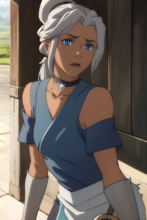 avatarkya, <lora:avatar kya-lora-nochekaiser:1>,
kya, long hair, ponytail, grey hair, hair bun, single hair bun, blue eyes, dark skin, dark-skinned female,
BREAK dress, jewelry, boots, choker, blue dress, grey footwear,
BREAK outdoors, forest, nature, grass, trees, sun, sky, clouds,
BREAK looking at viewer, (cowboy shot:1.5),
BREAK <lyco:GoodHands-beta2:1>, (masterpiece:1.2), best quality, high resolution, unity 8k wallpaper, (illustration:0.8), (beautiful detailed eyes:1.6), extremely detailed face, perfect lighting, extremely detailed CG, (perfect hands, perfect anatomy),