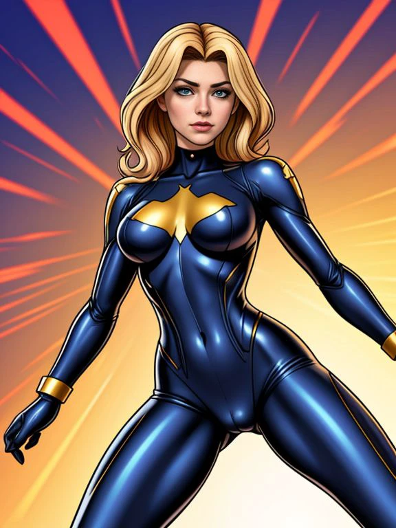 superhero landing, Denise_Drake is Kitty Pryde aka Shadowcat: Kitty Pryde's costume has varied over the years, but one of her classic looks features a blue and gold bodysuit with a distinctive "X" symbol, The design reflects her mutant ability to phase through solid objects, The costume emphasizes her role as a member of the X-Men and showcases her unique power set.