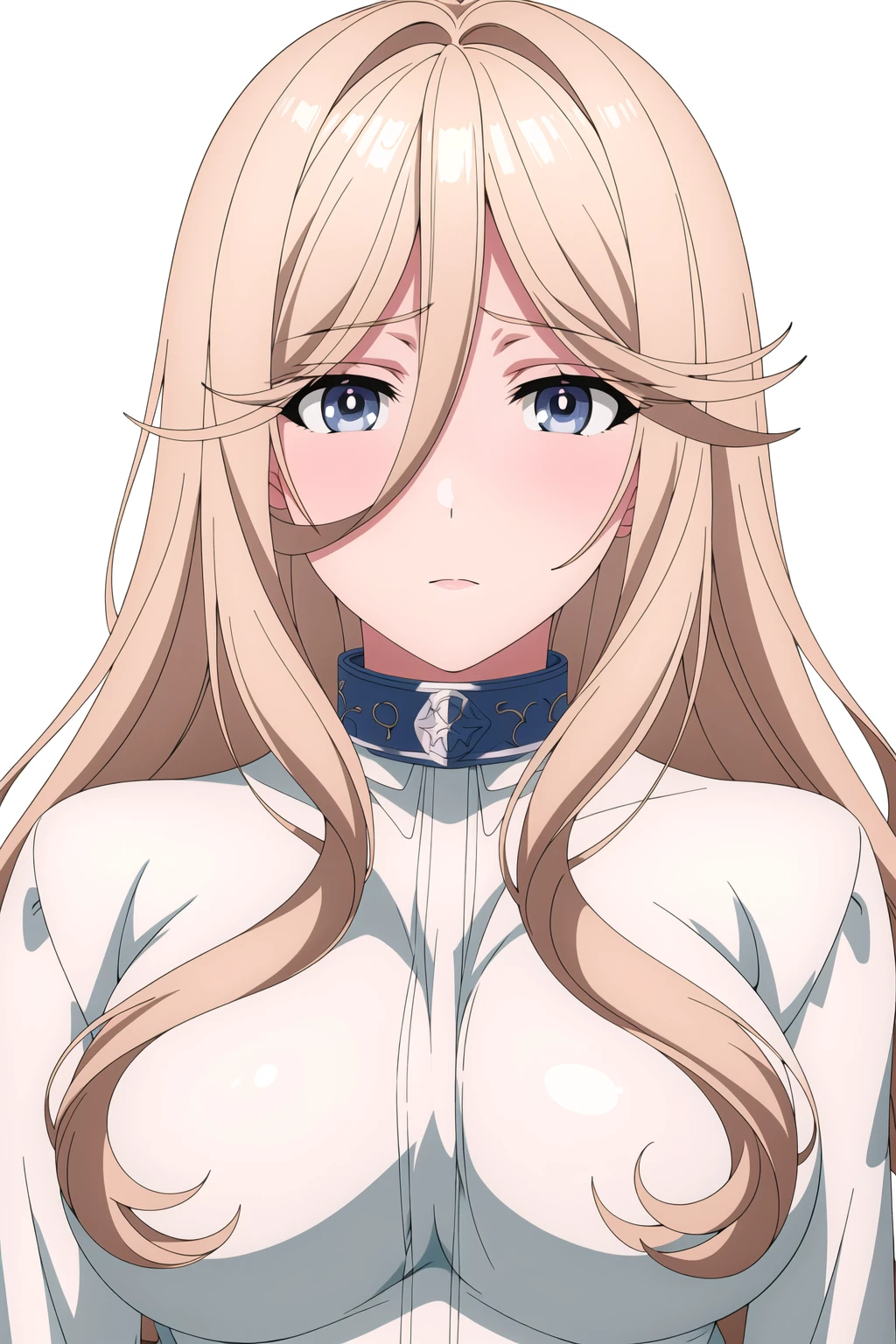 Simple White Background,
white shirt, turtleneck, long sleeves, Brown skirt,,
<lora:Brace_Butareba-KK77-V1:0.7>,choker,
blue eyes, blonde hair,bangs,Long_hair,
<lora:Oda_Non_Style-KK77-V2:0.3>,<lora:more_details:0.1>,
1 girl, 20yo,Young female,Beautiful long legs,Beautiful body,
Beautiful Nose,Beautiful character design, perfect eyes, perfect face,expressive eyes,perfect balance,
looking at viewer,(Focus on her face),closed mouth, (innocent_big_eyes:1.0),(Light_Smile:0.3),
official art,extremely detailed CG unity 8k wallpaper, perfect lighting,Colorful, Bright_Front_face_Lighting,White skin,
(masterpiece:1.0),(best_quality:1.0), ultra high res,4K,ultra-detailed,
photography, 8K, HDR, highres, absurdres:1.2, Kodak portra 400, film grain, blurry background, bokeh:1.2, lens flare, (vibrant_color:1.2),professional photograph,
(Beautiful,large_Breasts:1.4), (beautiful_face:1.5),(narrow_waist),