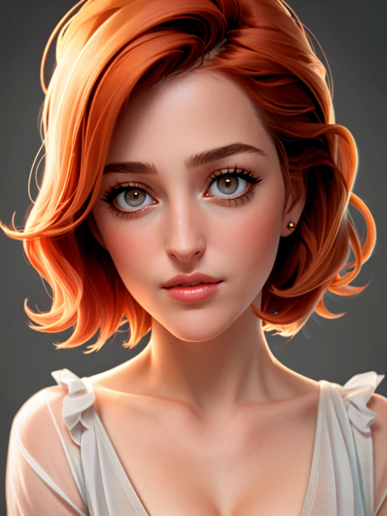 Realistic photo of a beautiful g1ll14n4 woman,1girl,solo,looking at viewer,short hair,simple background,orange hair,lips,grey eyes,portrait,realistic,soft lighting, professional Photography, Photorealistic, detailed, RAW, analog, sharp focus, 8k, HD, high quality, masterpiece<lora:g1ll14n4:1.0>