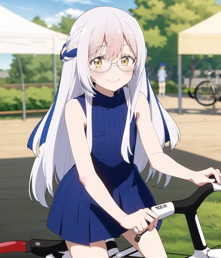 akizuki_kei, solo, 1girl, glasses, smile, looking at viewer, blush, bicycle, sleeveless, blurry background, ground vehicle, dress, outdoors,
<lora:hoshikuzu-diag_oft-bundle-30000:1:1:lbw=1,0,0,0,0,0,0,0,0,0,0,0,0,0,0,0,0,1,1,1,1,1,0,0,0,0>, <lora:anylora_FTMSE:0.7>