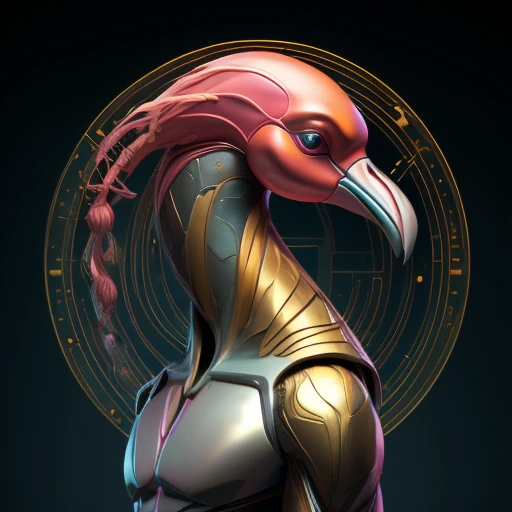 android,biomorphic,<lora:artfullyandroidmix:0.51>,echo,male,<lora:ArtfullyAlien.hs:0.5>,alien,
Androgenous biomorphic android flamingo,merging biology and technology seamlessly in a genderless autonomous being,smooth metallic pearl skin,circuitry radiating color,interlocking nodes made of organic materials for joints,masterpiece,highest quality,best resolution,master craftsman at work,hormonious colorstory,smooth color gradient,geometric,minimial,expressionism,futurism,illusioinism,