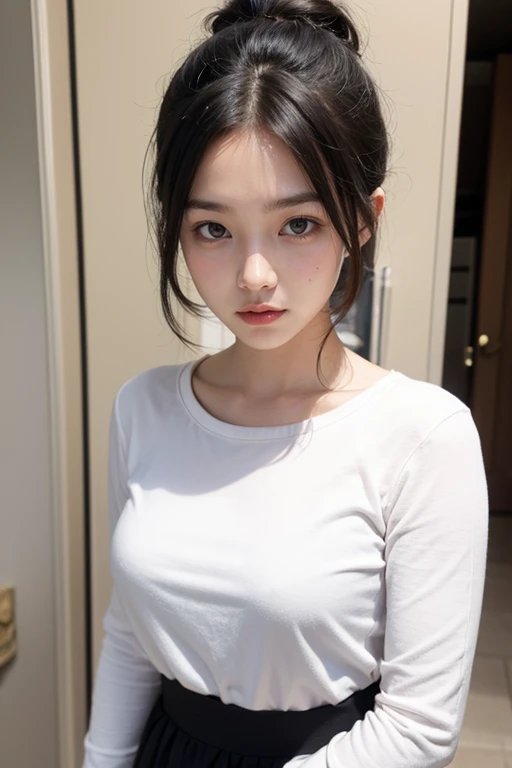 ((upper body shot)),nude,Ultra-high resolution,big eyes,Japanese,bangs,(a girl),(1 girl),((18-year-old)),(cute),pretty