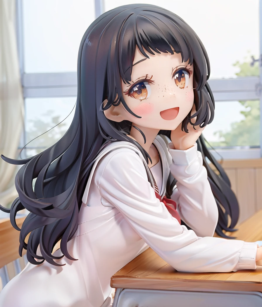 kagami_saya, solo, 1girl, chair, indoors, school desk, smile, open mouth, classroom, blush, serafuku, brown eyes, white skirt, sailor collar, long sleeves, blunt bangs, window, freckles
<lora:hoshikuzu-diag_oft-bundle-30000:1:1:lbw=1,0,0,0,0,0,0,0,0,0,0,0,0,0,0,0,0,1,1,1,1,1,0,0,0,0>, <lora:pvc:1>