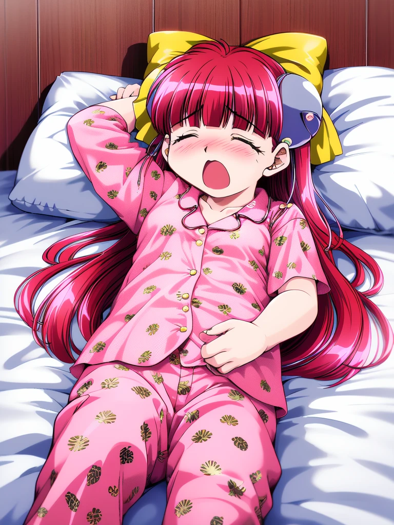 <lora:RISE_Nanako:1>Nanako, 1girl, solo, pink_pajamas, closed eyes, bed, animal print, lying, sleeping, blush, pillow, open mouth,
masterpiece, high quality, very_high_resolution, large_filesize, full color,