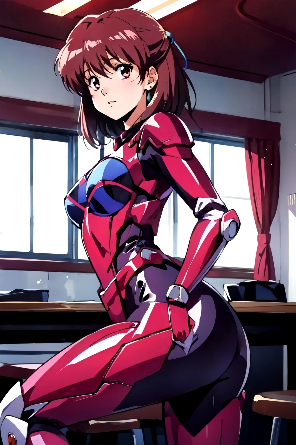 masterpiece, best quality, solo,looking at viewer,anime style,1girl,
<lora:anice2V2:0.8>,medium_hair,shiny hair,red armor,bodysuit,