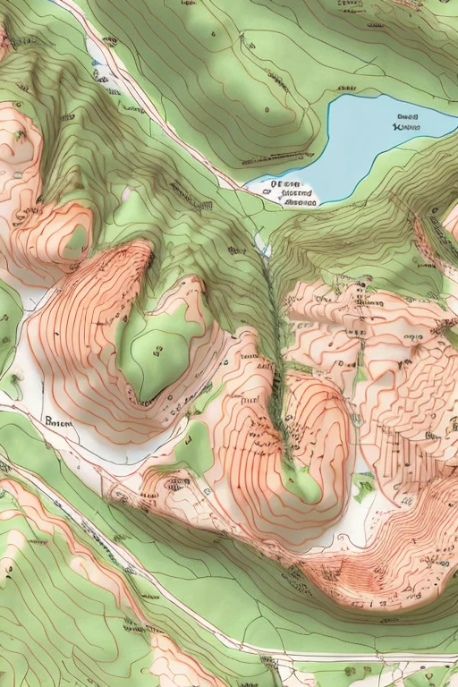 topography map, hills, river, dam, trees, bridge, roads, isolines, depth <lora:Topography:1>