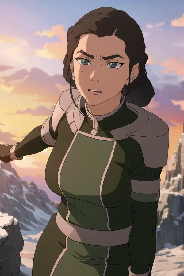 avatarkuvira, <lora:avatar kuvira-lora-nochekaiser:1>,
kuvira, black hair, dark skin, hair bun, single hair bun, (green eyes:1.5), mole, mole under eye,
BREAK boots, armor, uniform, military, military uniform,
BREAK outdoors, forest, nature, sky, sun, clouds,
BREAK looking at viewer,
BREAK <lyco:GoodHands-beta2:1>, (masterpiece:1.2), best quality, high resolution, unity 8k wallpaper, (illustration:0.8), (beautiful detailed eyes:1.6), extremely detailed face, perfect lighting, extremely detailed CG, (perfect hands, perfect anatomy),
