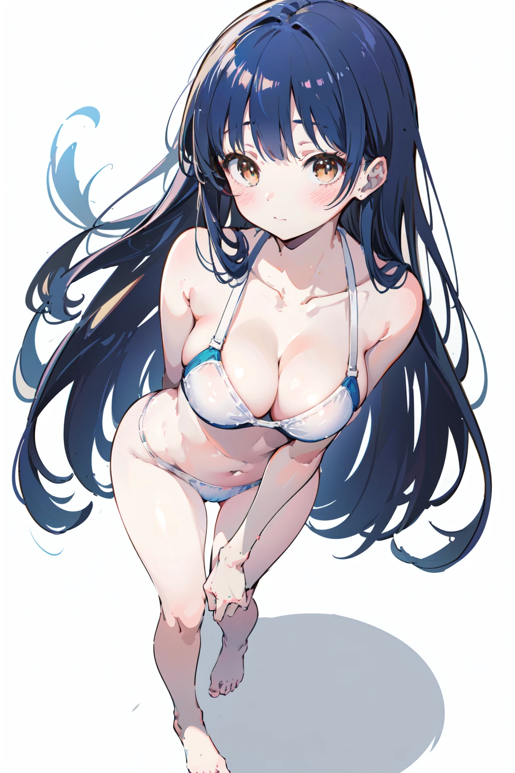 (masterpiece:1.2),best quality,PIXIV,Anna yamada,
1girl,swimsuit,solo,breasts,show cleavage,underwear only,white background,long hair,simple background,brown eyes,blush,looking at viewer,medium breasts,full body,bangs,blue hair,blunt bangs,standing,closed mouth,bare shoulders,
<lora:Anna yamada-000016:0.8>,